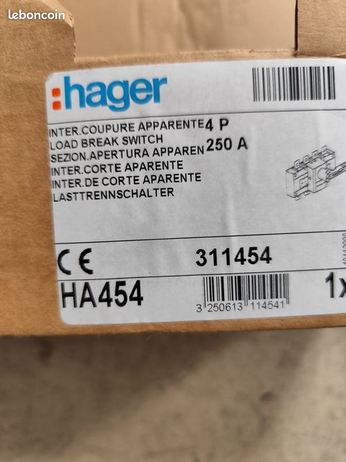 Inter coupure apparente Hager HA454 4P 250A neuf - photo 2