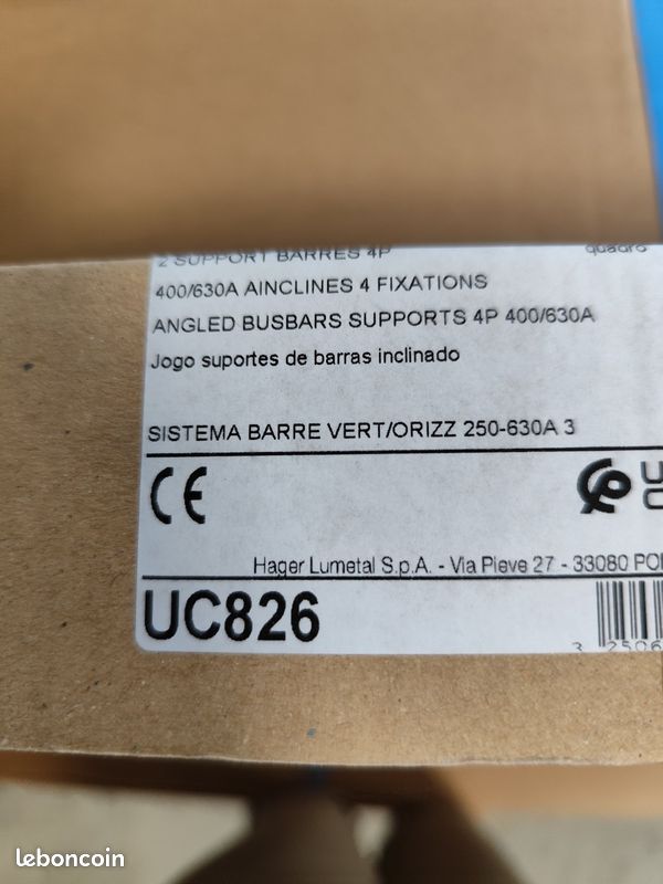 Lot de 2 supports barres 4P inclinés Hager UC826 400/630A neuf - photo 2