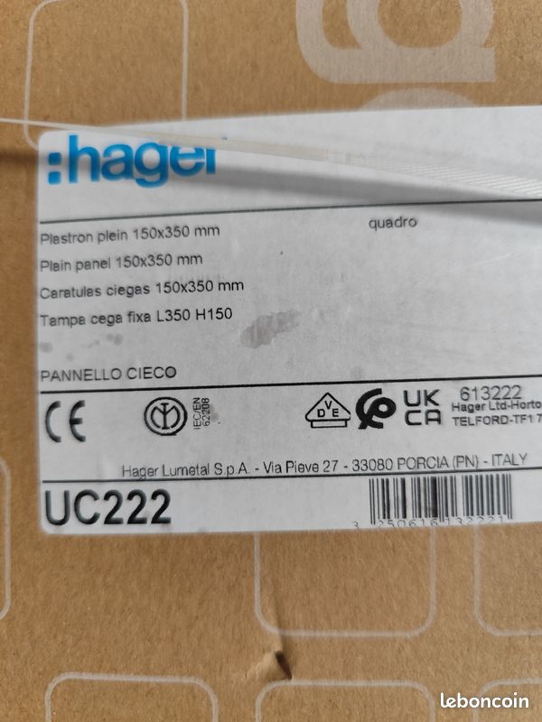 Plastron plein Hager UC222 150x350 mm neuf - photo 2