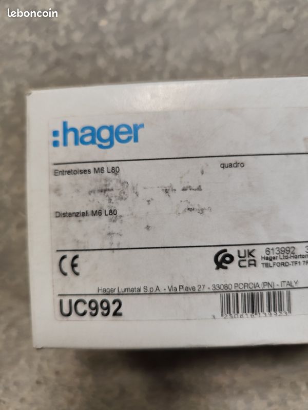 Entretoises Hager UC992 M6 L80 Quadro - boîte de 4 sachets neuve - photo 2