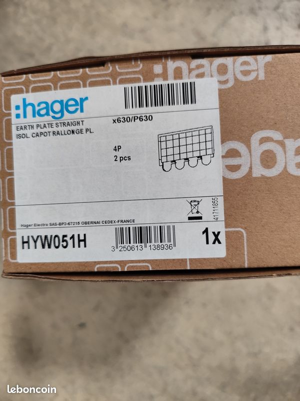 Capot isolant rallonge plage Hager HYW051H 4P x630/P630 neuf - photo 2