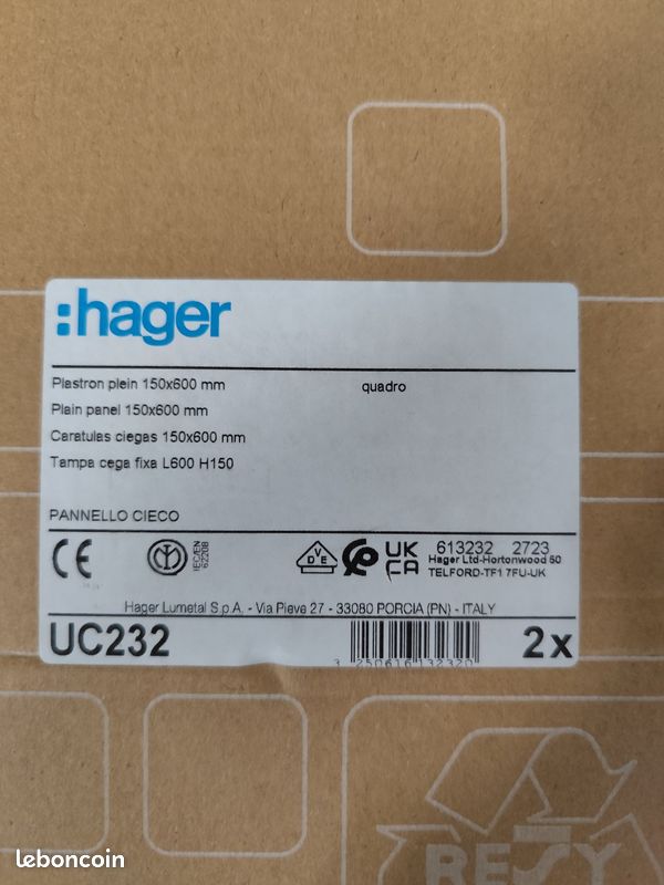 Plastron plein Hager UC232 150x600 mm neuf - photo 2